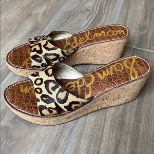 Sam Edelman Calf Hair Leopard Print Wedge Sandals